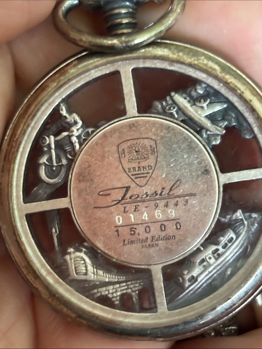 Fossil Gold-Tone Open-Face Pocket Watch with Chain